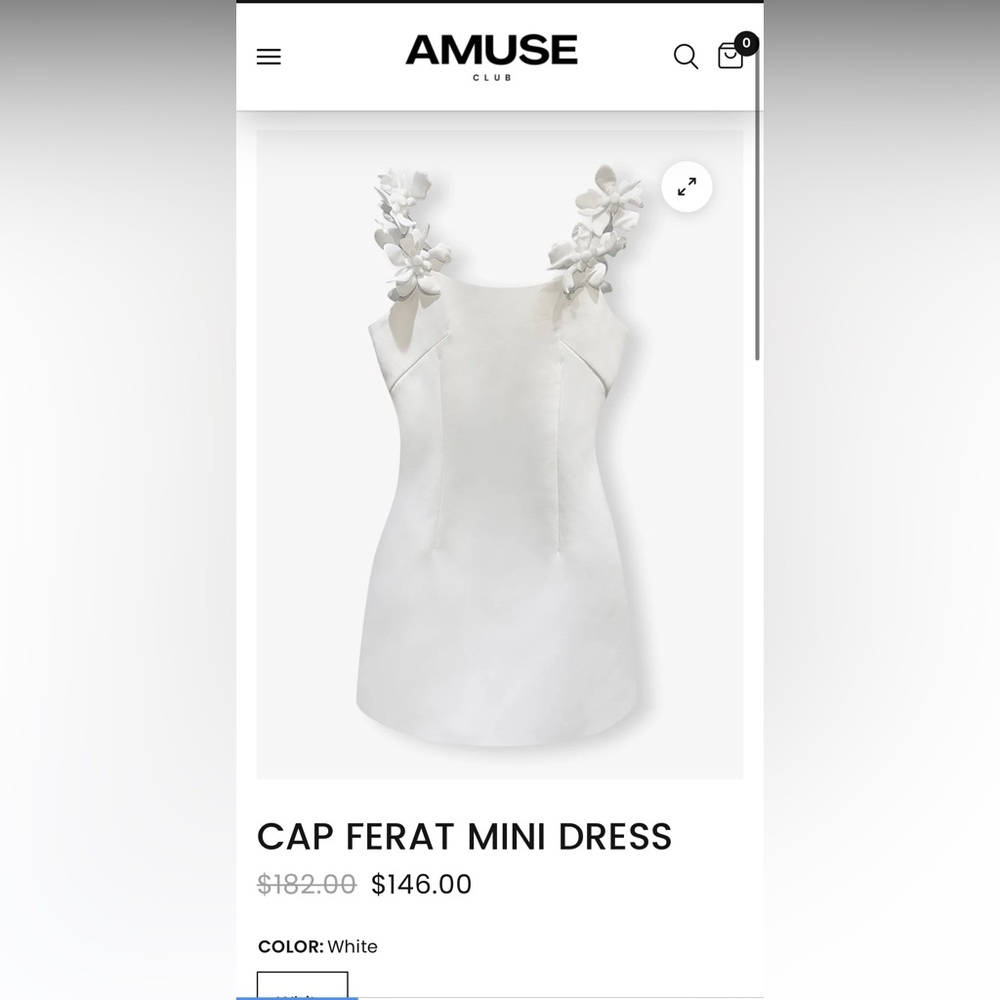 Amuse white mini dress size L. Never worn.